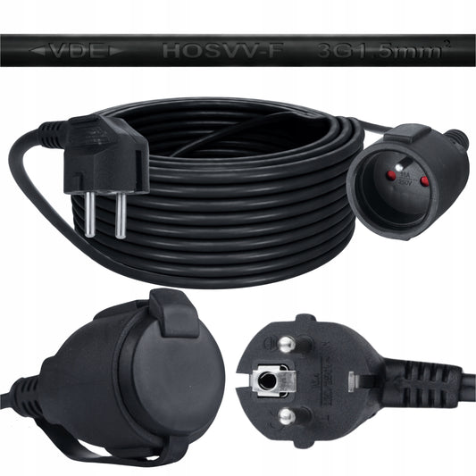 Statybinis sodo elektros prailgintuvas 20 m 3x1,5 mm² IP20 BLACK