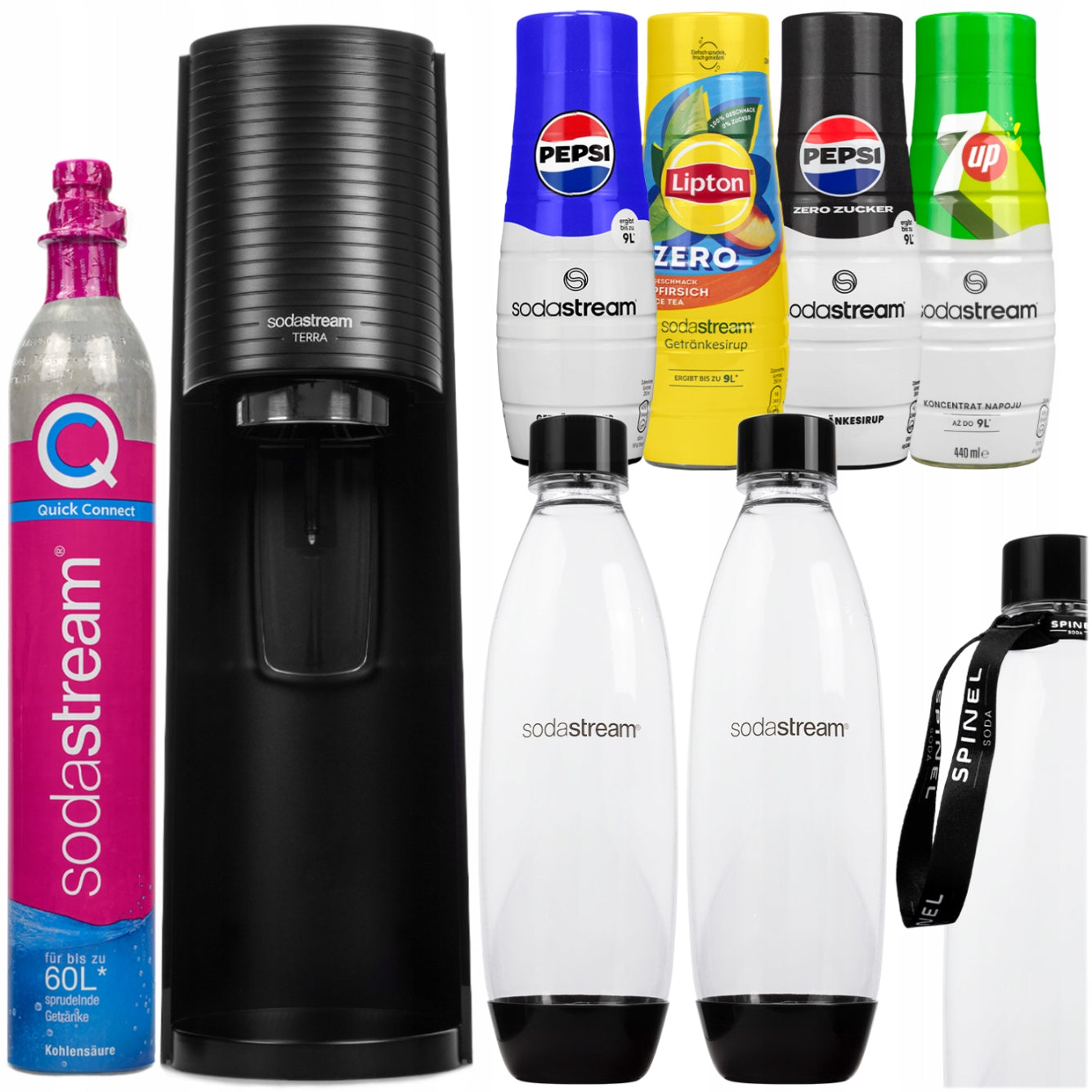 SODASTREAM TERRA sodiklis 2 buteliai + 4x sirupai PEPSI 7UP LIPTON