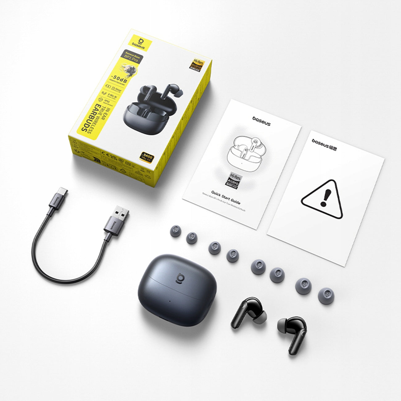 TWS ausinės BASEUS BASS BP1 PRO dedamos į ausį su aktyviu triukšmo slopinimu (ANC) BLUETOOTH