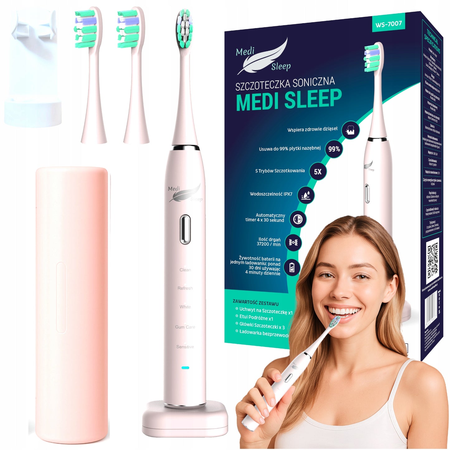 Sonic dantų šepetėlis + dėklas + laikiklis + 37 tūkst. vibracijų MEDI SLEEP