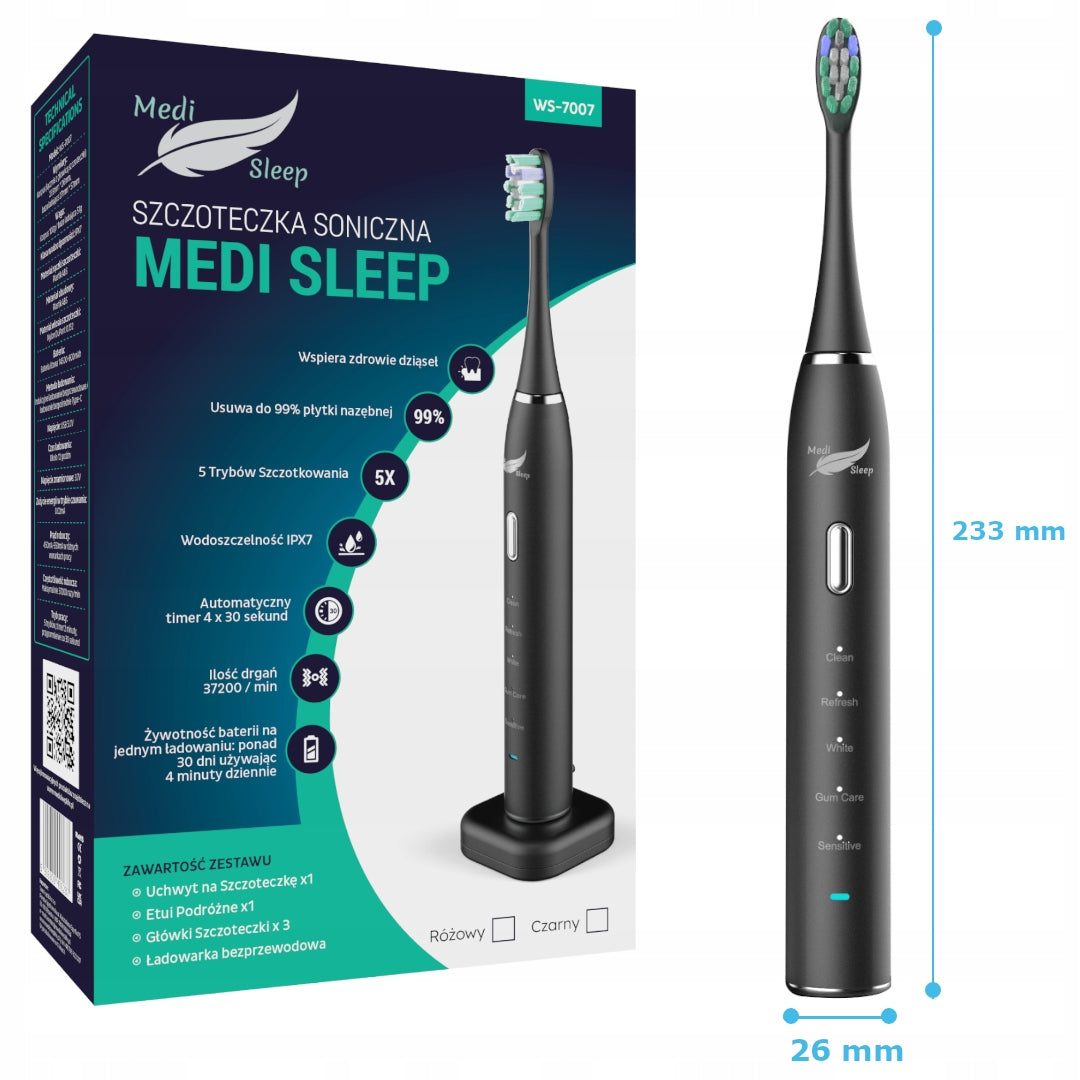 Sonic dantų šepetėlis + dėklas + laikiklis + 37 tūkst. vibracijų MEDI SLEEP