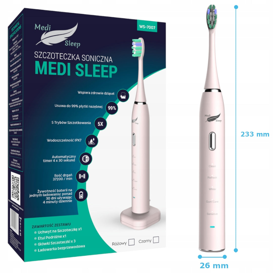 Sonic dantų šepetėlis + dėklas + laikiklis + 37 tūkst. vibracijų MEDI SLEEP