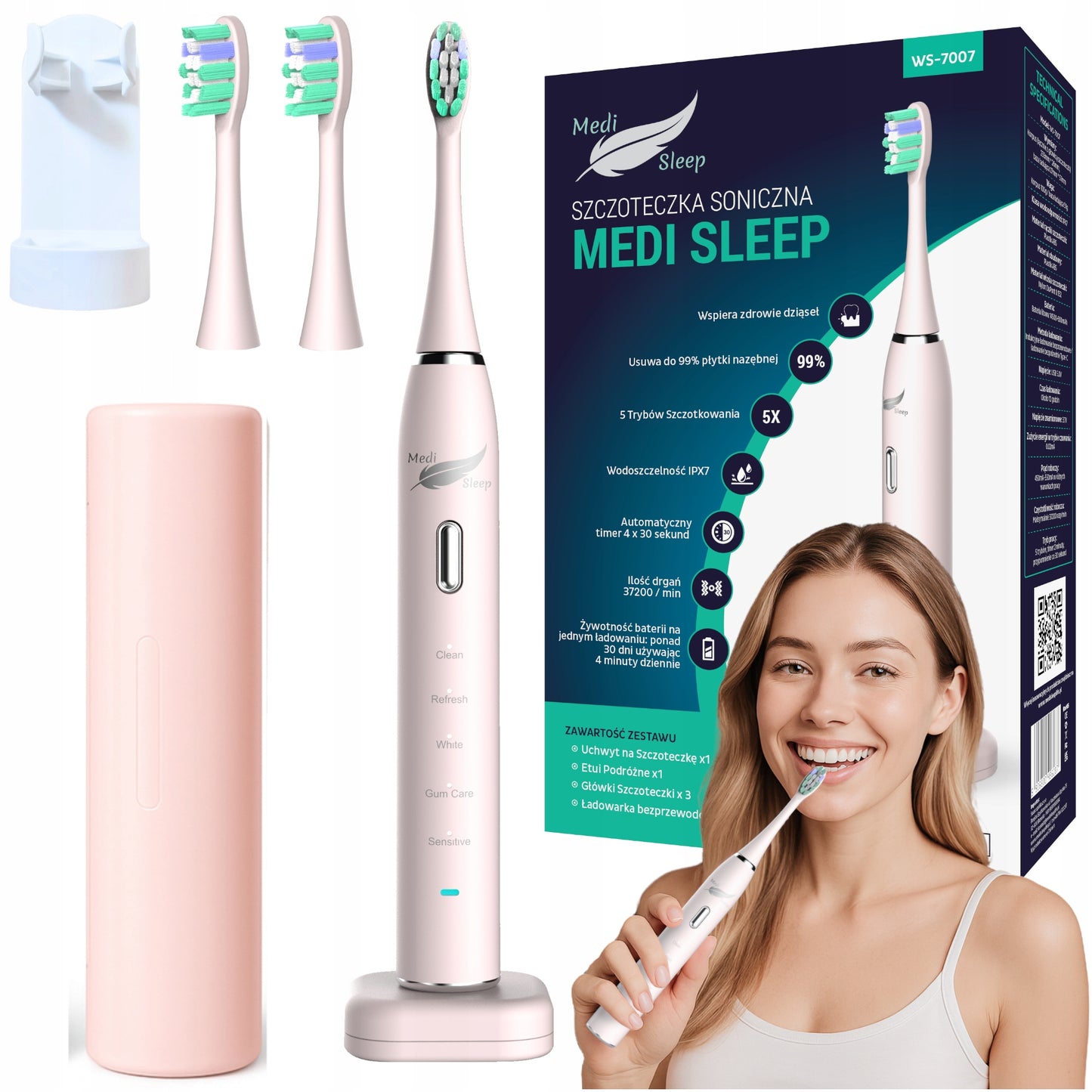 Sonic dantų šepetėlis + dėklas + laikiklis + 37 tūkst. vibracijų MEDI SLEEP
