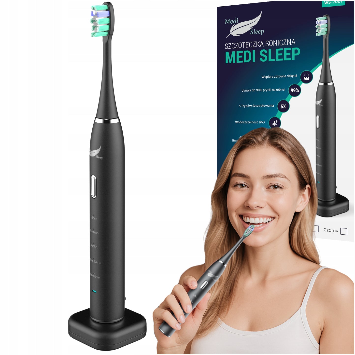 Sonic dantų šepetėlis + dėklas + laikiklis + 37 tūkst. vibracijų MEDI SLEEP