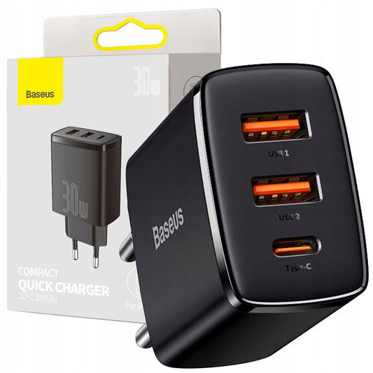 Greitas įkroviklis telefonui BASEUS USB-C Tipo C, 2x USB, 30W PD QC 3.0 AFC