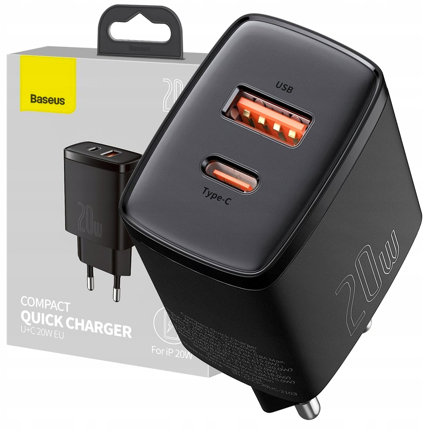 Galingas BASEUS 20W 3A USB-C tinklo įkroviklis, greitas QC PD telefonui