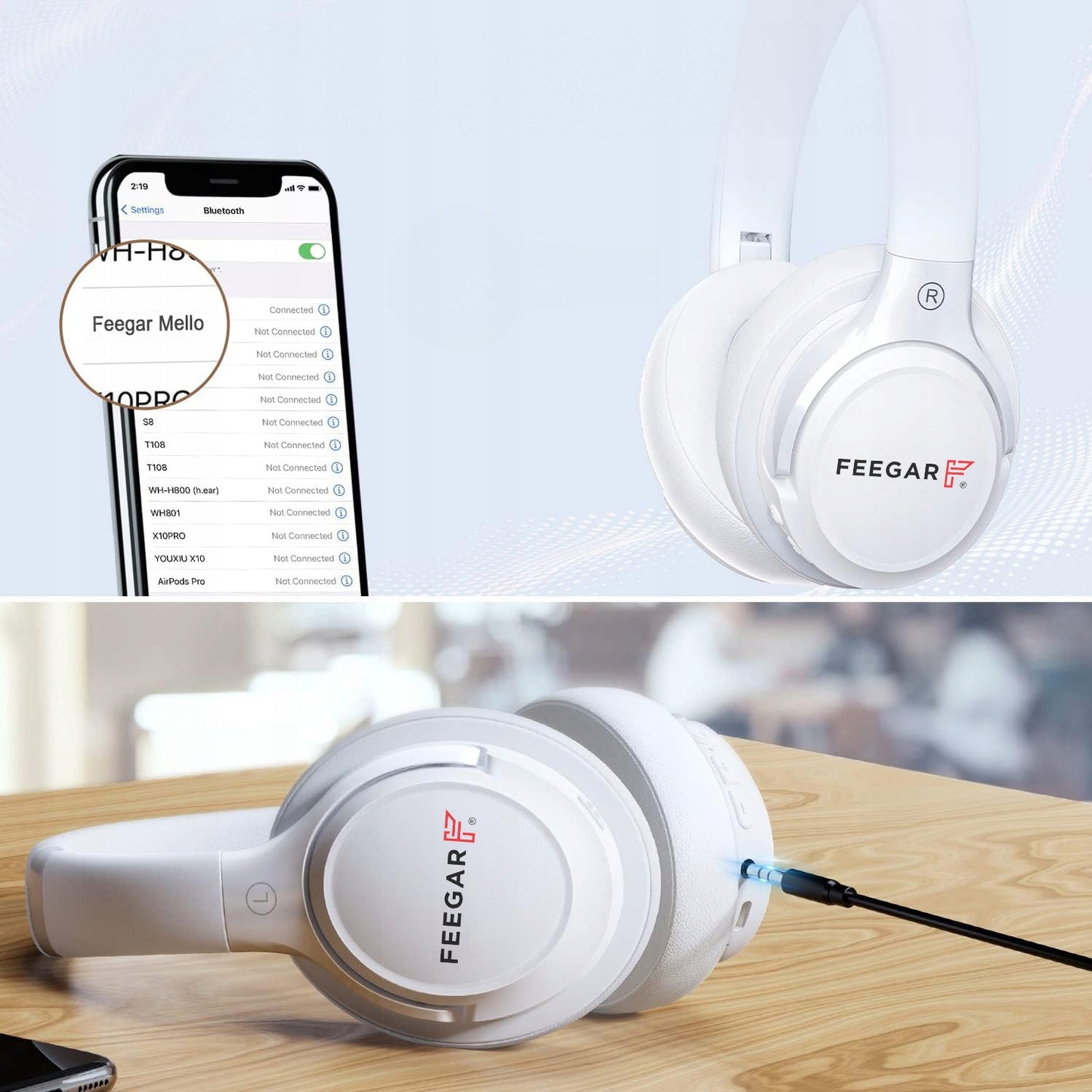 Belaidės ausinės FEEGAR ant ausies 65H Bluetooth 5.3 Mikrofonas 6xEQ