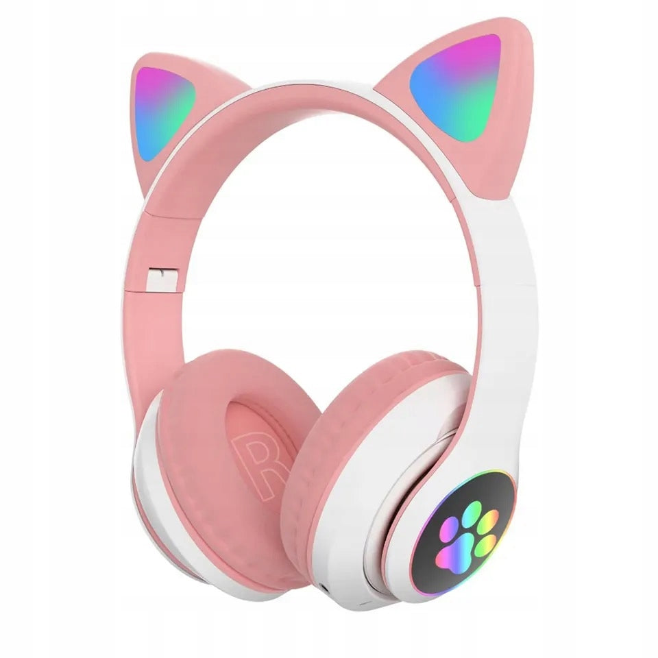 Belaidės „Bluetooth“ ausinės vaikams, ant ausų, su katės ausimis, violetinės