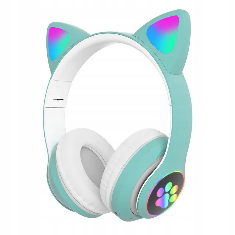 Belaidės „Bluetooth“ ausinės vaikams, ant ausų, su katės ausimis, violetinės