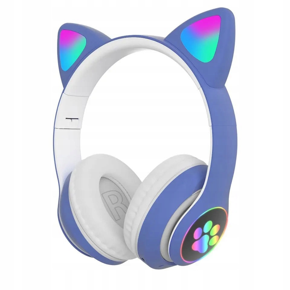 Belaidės „Bluetooth“ ausinės vaikams, ant ausų, su katės ausimis, violetinės