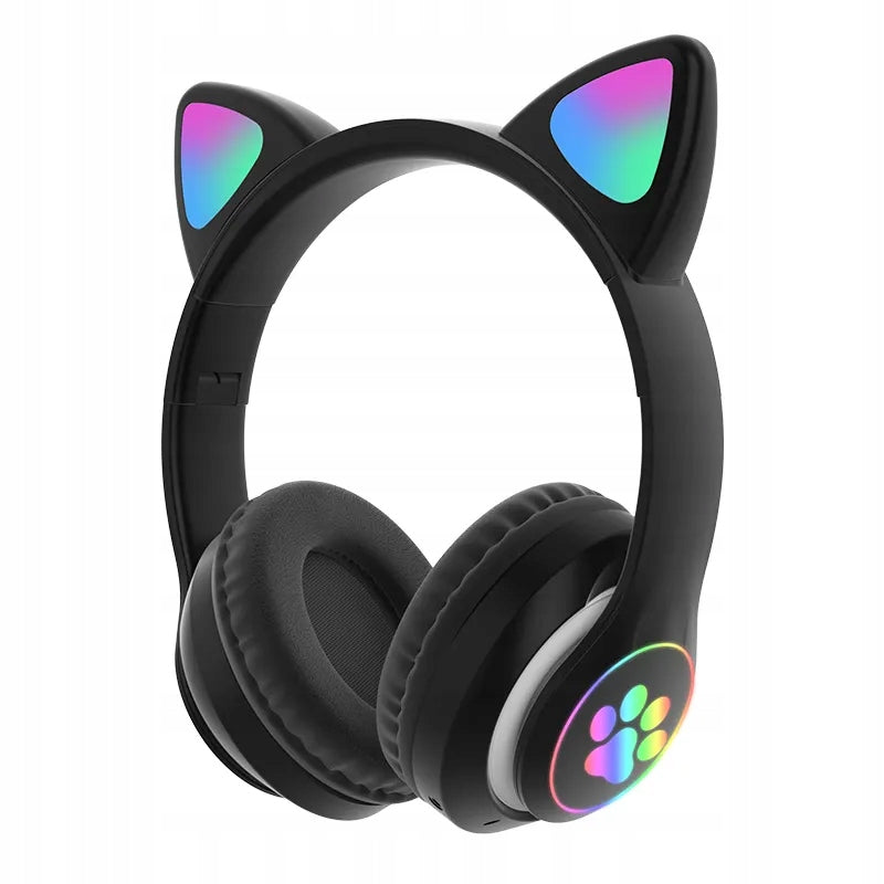 Belaidės „Bluetooth“ ausinės vaikams, ant ausų, su katės ausimis, violetinės