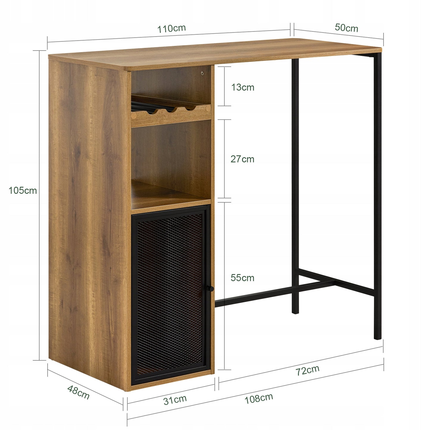 SoBuy Virtuvinis baro stalas su vyno lentynomis ąžuolo lofto stiliaus FWT97-PF