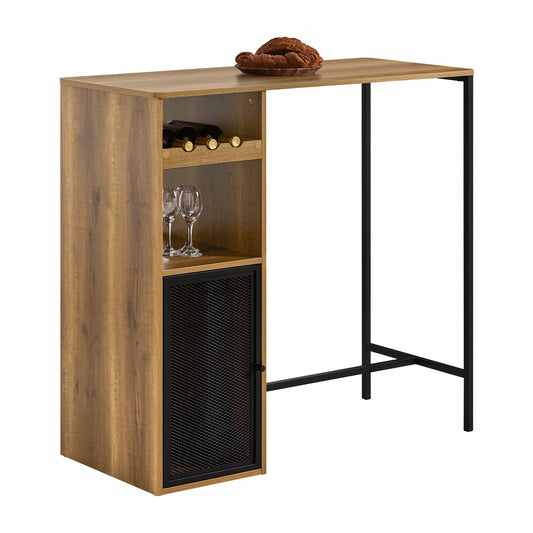 SoBuy Virtuvinis baro stalas su vyno lentynomis ąžuolo lofto stiliaus FWT97-PF