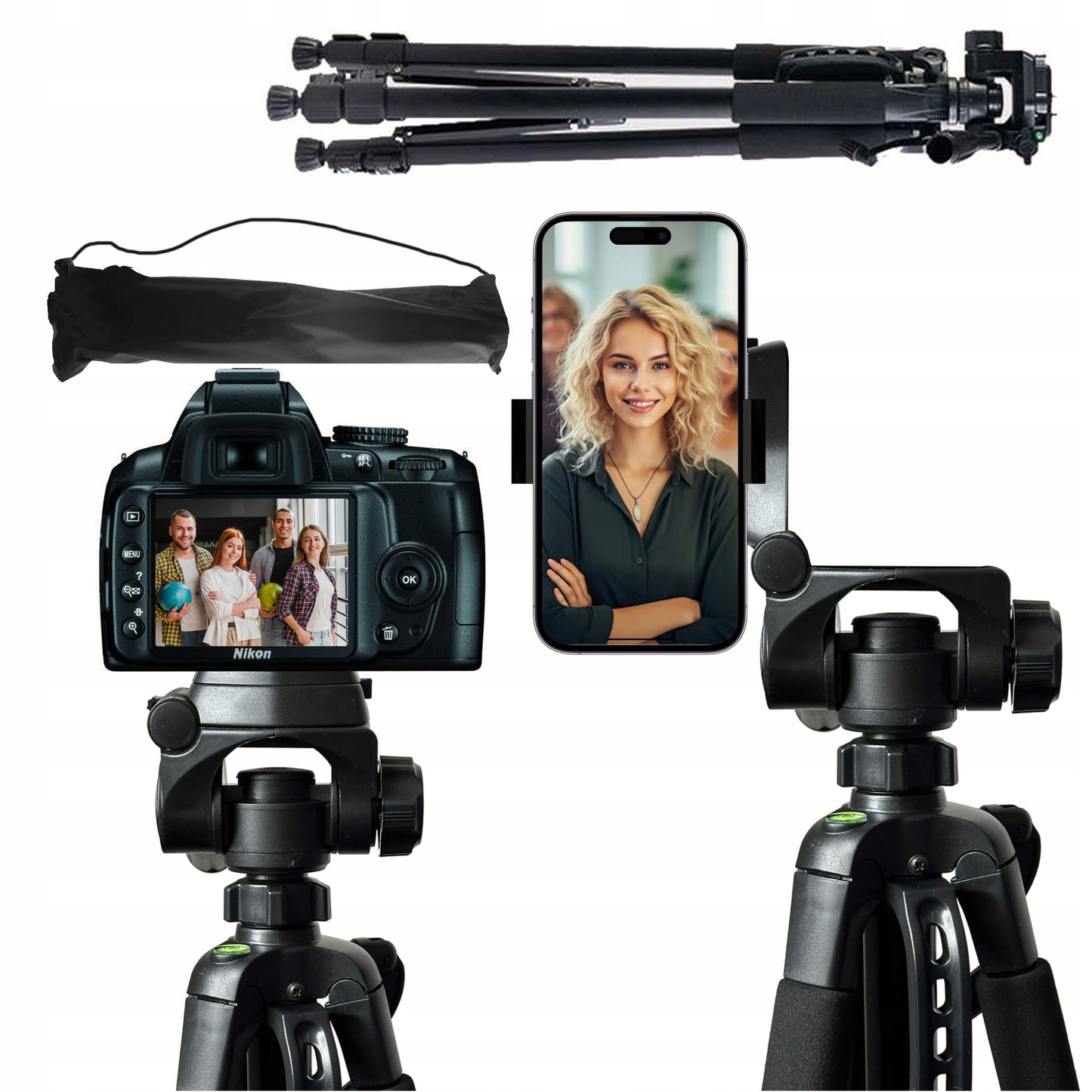 Tvirtas trikojis stovas telefonui, fotoaparatui, kamerai 170cm aukščio