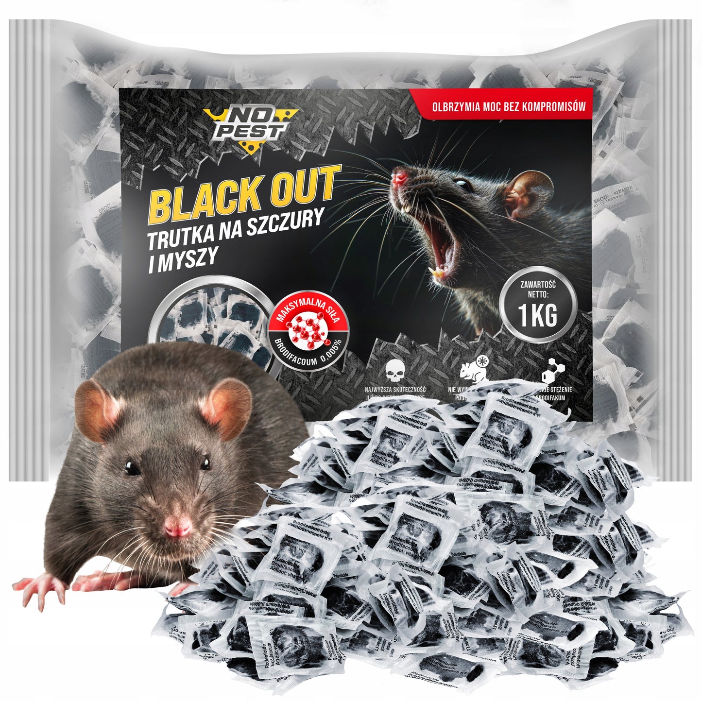 Stiprūs juodi graužikų nuodai-pasta žiurkėms, pelėms NO PEST 1KG