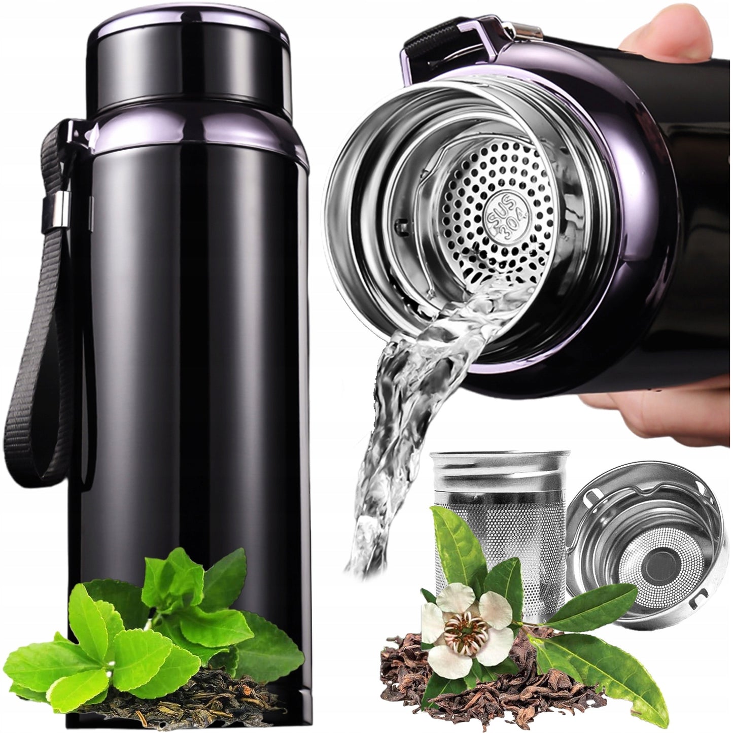 Termosas LED Alogy 800ml su sieteliu ir ekranėliu kavai ir arbatai Juodas