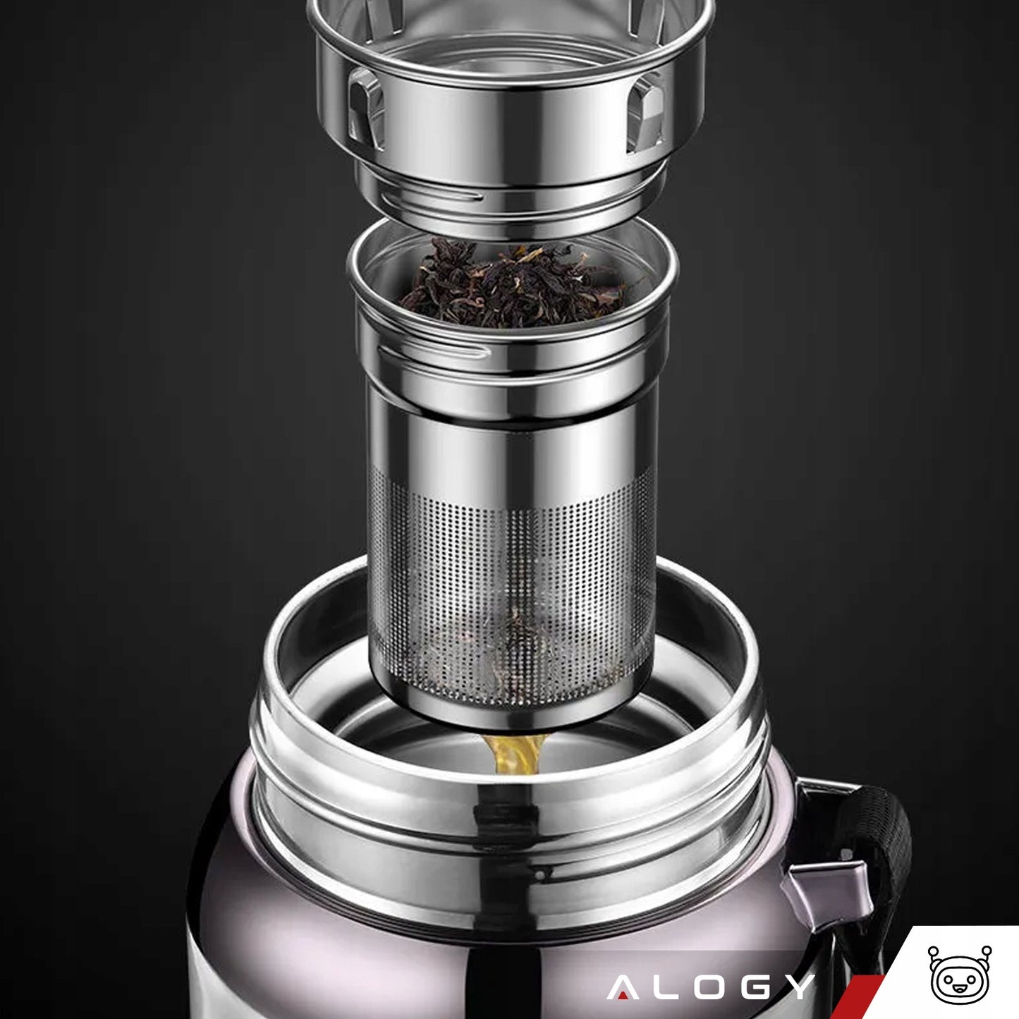 Termosas LED Alogy 800ml su sieteliu ir ekranėliu kavai ir arbatai Juodas