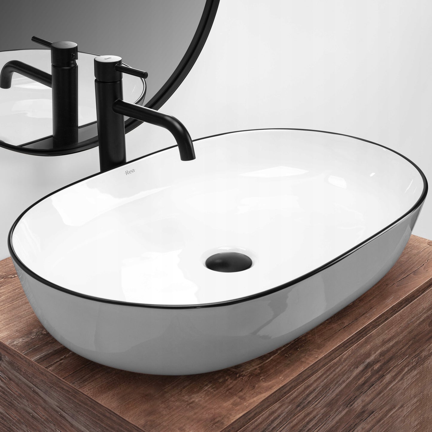 Baltas ovalus 60 cm stalviršio praustuvas REA CLEO, didelis