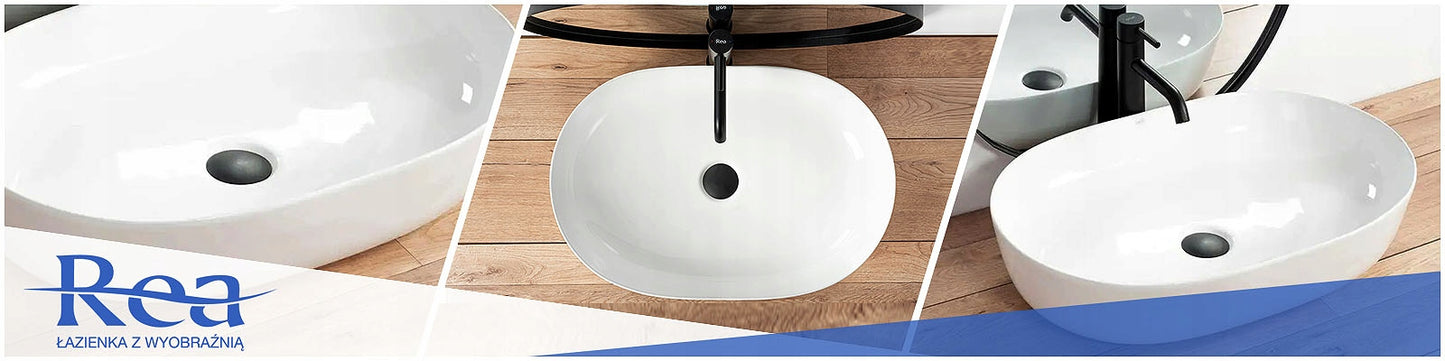 Baltas ovalus 60 cm stalviršio praustuvas REA CLEO, didelis