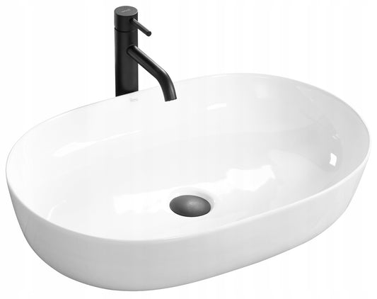 Baltas ovalus 60 cm stalviršio praustuvas REA CLEO, didelis