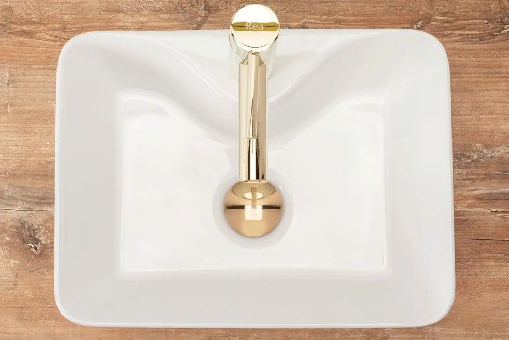 Stačiakampis baltas mažas siauras praustuvas ant stalviršio REA KELLY MINI WHITE 41 cm