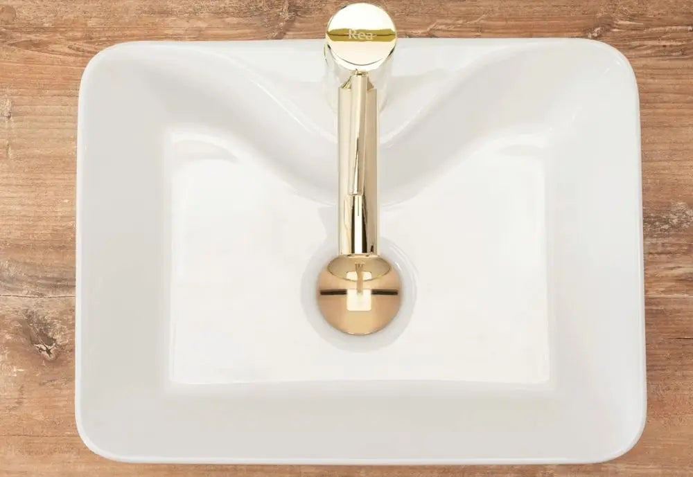 Stačiakampis baltas mažas siauras praustuvas ant stalviršio REA KELLY MINI WHITE 41 cm