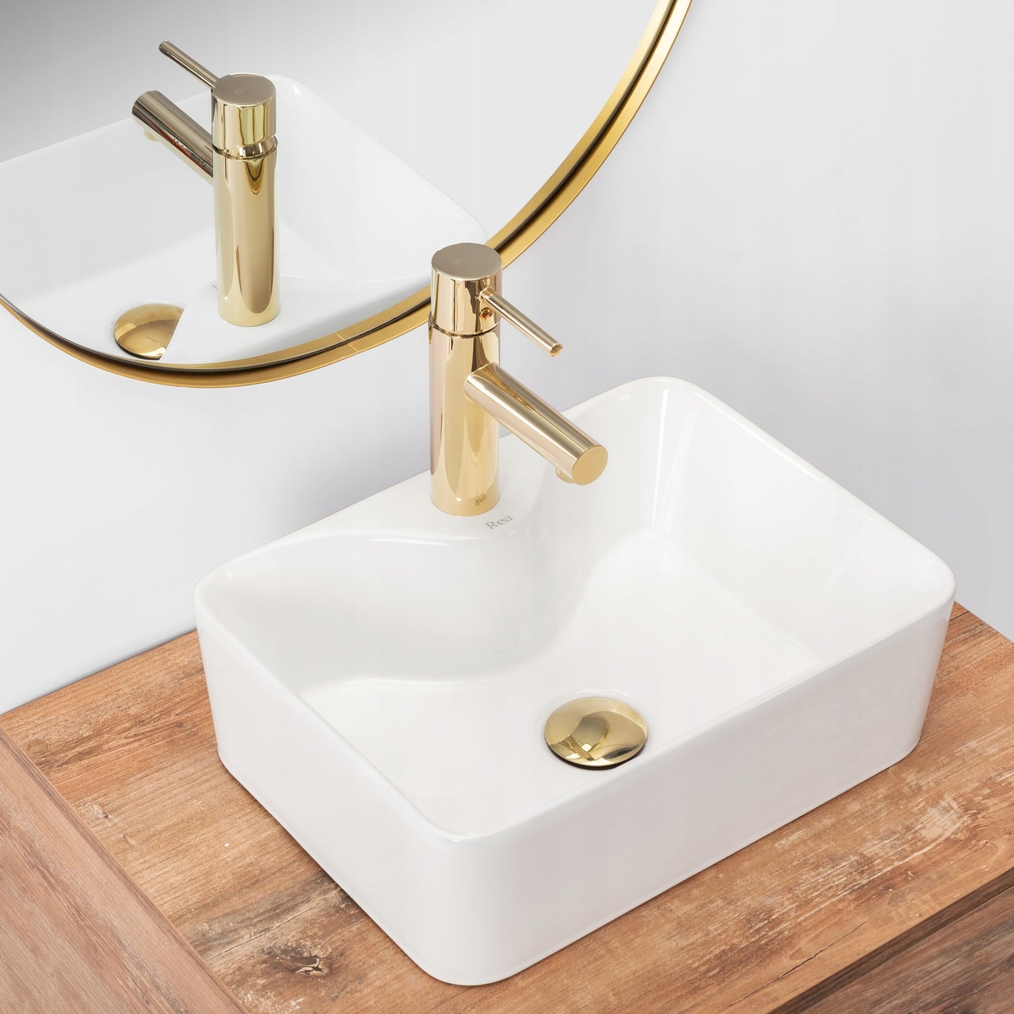 Stačiakampis baltas mažas siauras praustuvas ant stalviršio REA KELLY MINI WHITE 41 cm