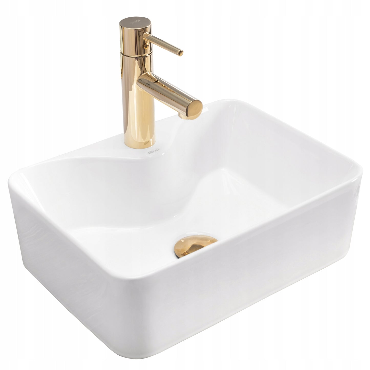 Stačiakampis baltas mažas siauras praustuvas ant stalviršio REA KELLY MINI WHITE 41 cm
