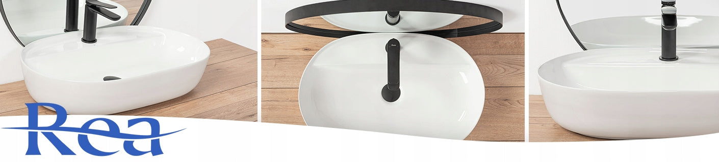 Keraminis stalviršio praustuvas baltas ovalus blizgus AURA - REA