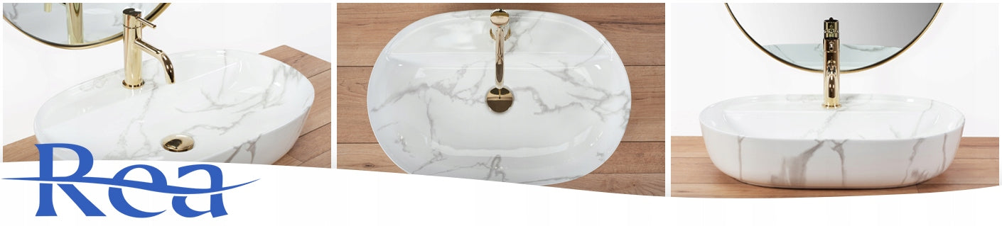 Keramikinis stalviršinis praustuvas ovalus REA AURA 61 MARMO SHINY AKMUO