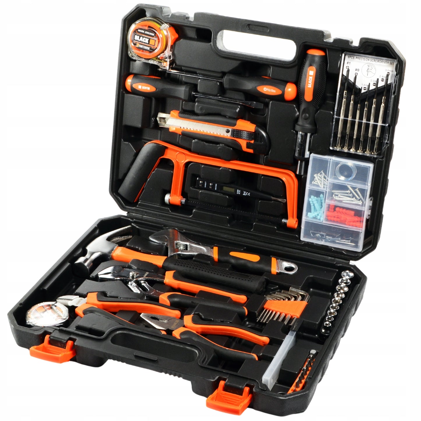 Įrankių dėklas 100 vnt. Raktai, Antgaliai, Atsuktuvai, Plaktukas, Replės CRV BLACK