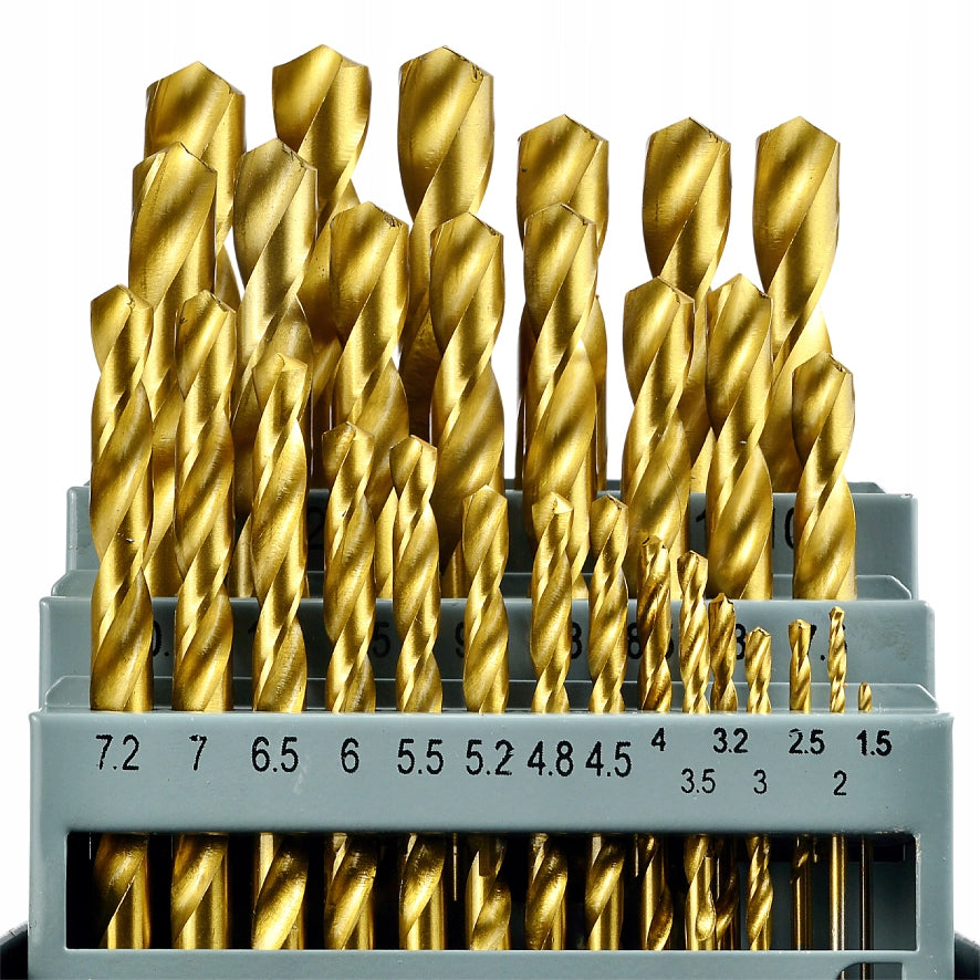 Titano grąžtai metalui, grąžtų rinkinys, 29 vnt., 1,5-12,7 mm, 29 PCS BLACK