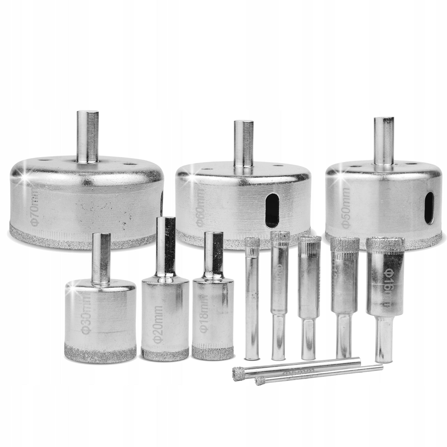 Deimantinių gręžimo karūnų rinkinys gres plytelėms, 14 vnt., 6-68 mm, didelis rinkinys BLACK