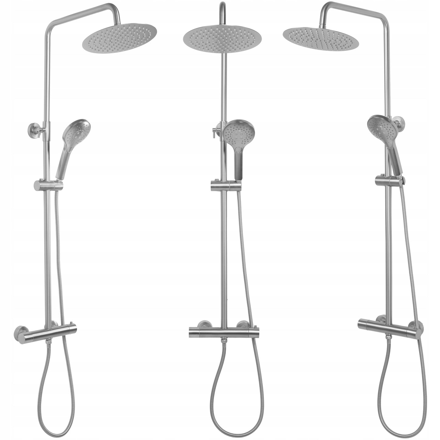 Dušo komplektas su termostatu, lietaus dušas, šlifuotas plienas REA VINCENT