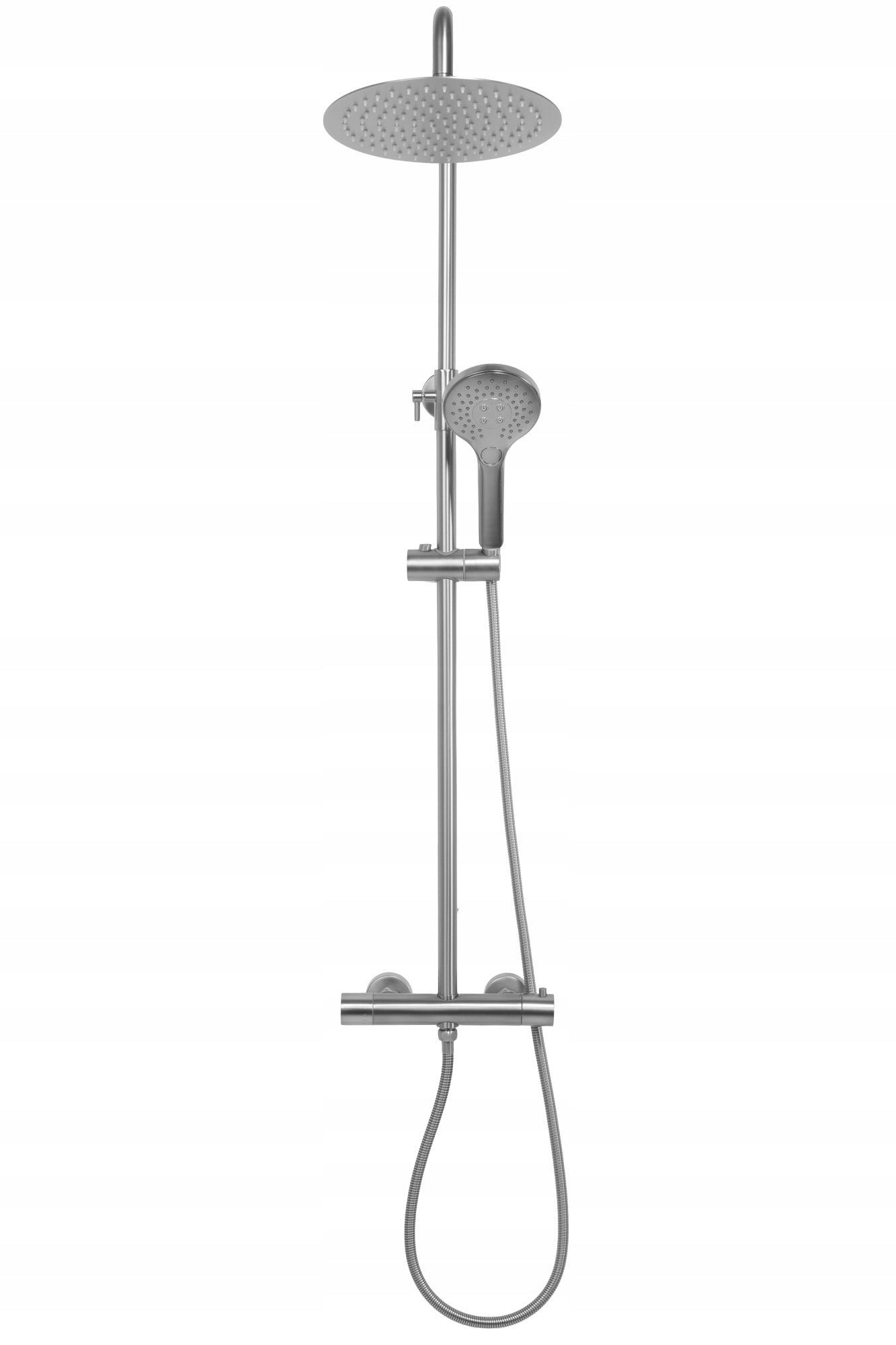 Dušo komplektas su termostatu, lietaus dušas, šlifuotas plienas REA VINCENT