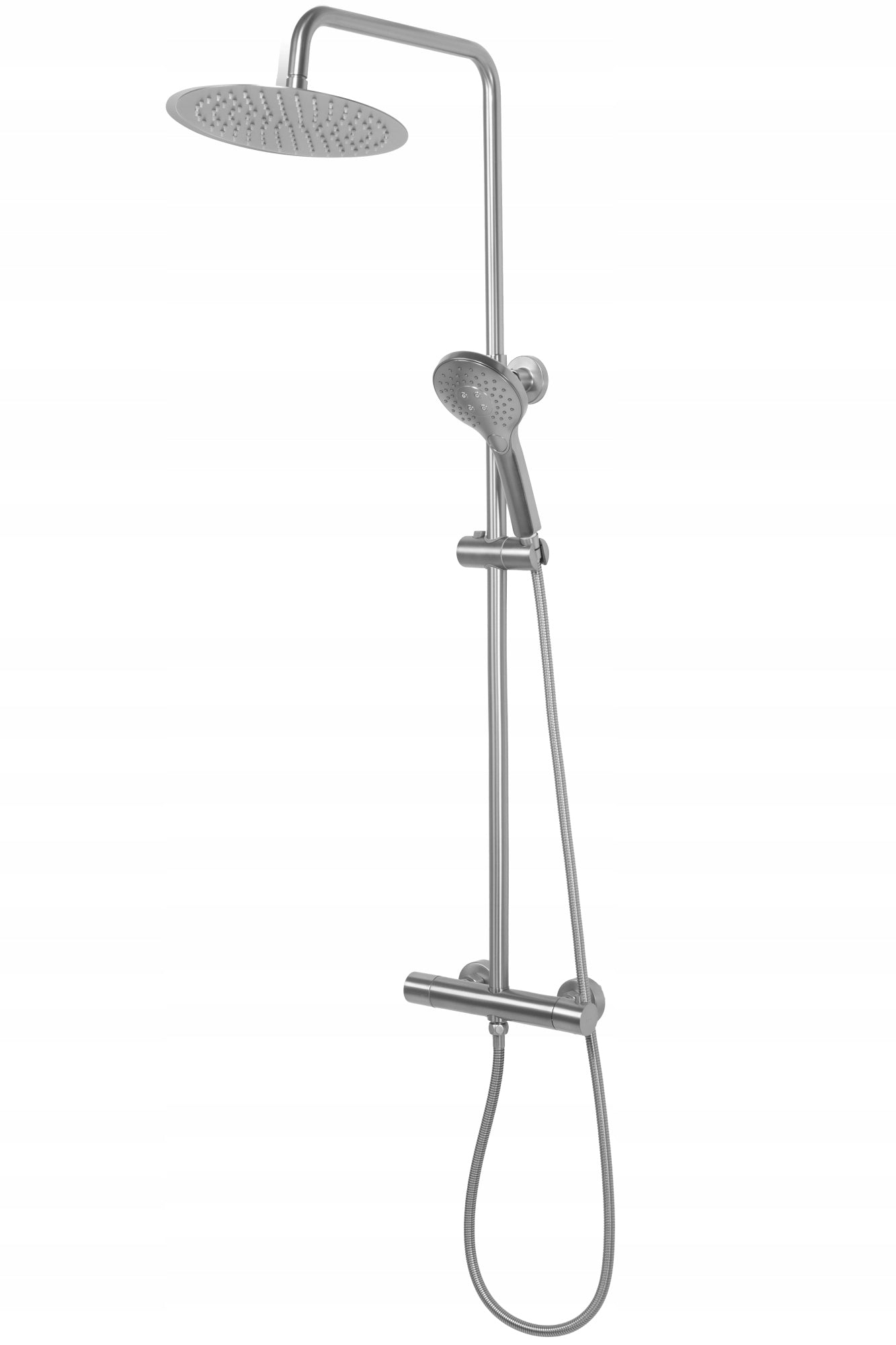 Dušo komplektas su termostatu, lietaus dušas, šlifuotas plienas REA VINCENT