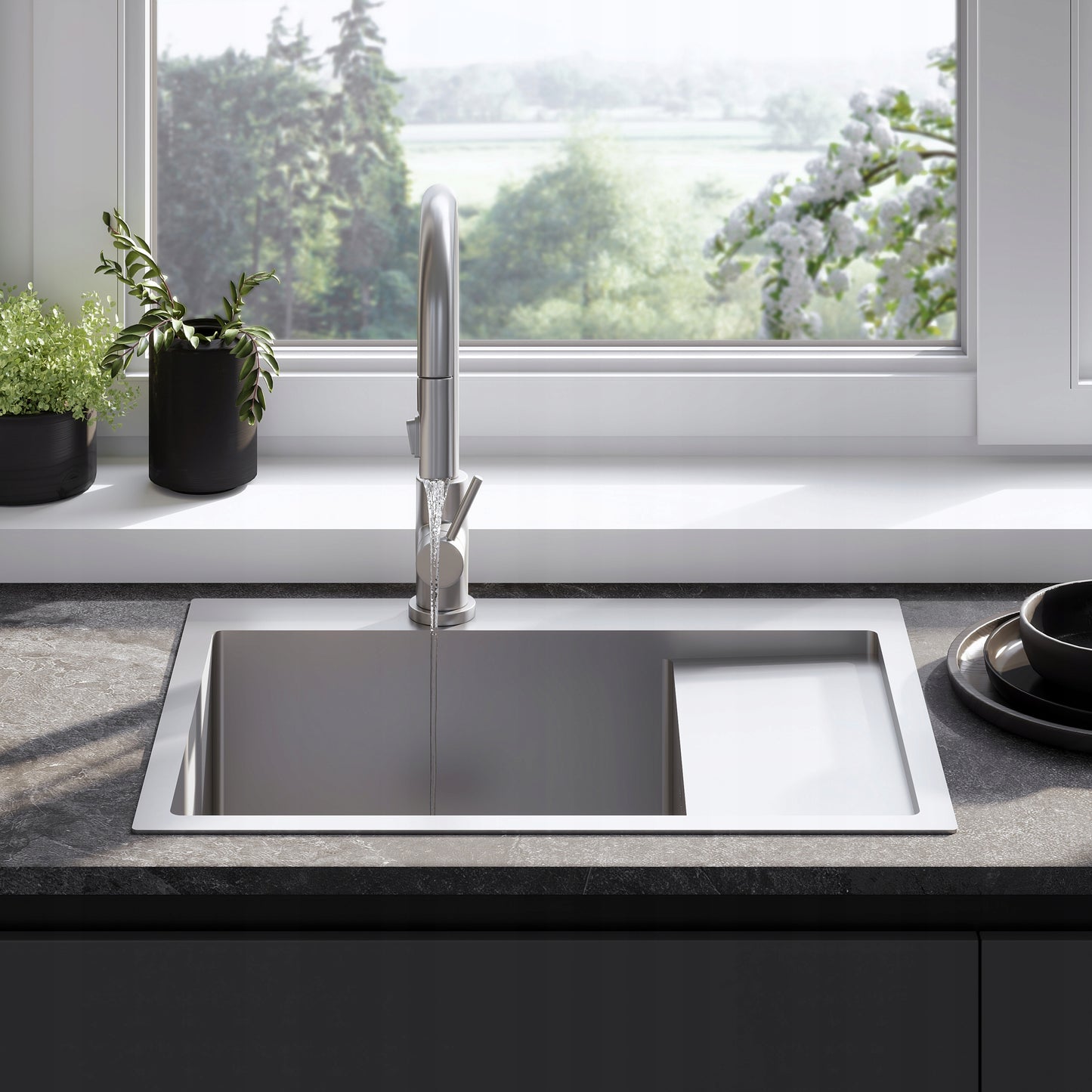 Vienos kameros virtuvinė kriauklė su nuolydžiu REA FIN INOX, plieninė