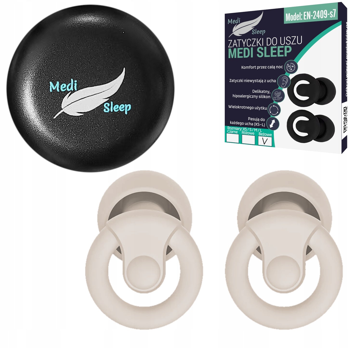 Ausų kištukai miegui Medi Sleep, dydis XS / S / M / L, smėlio spalvos