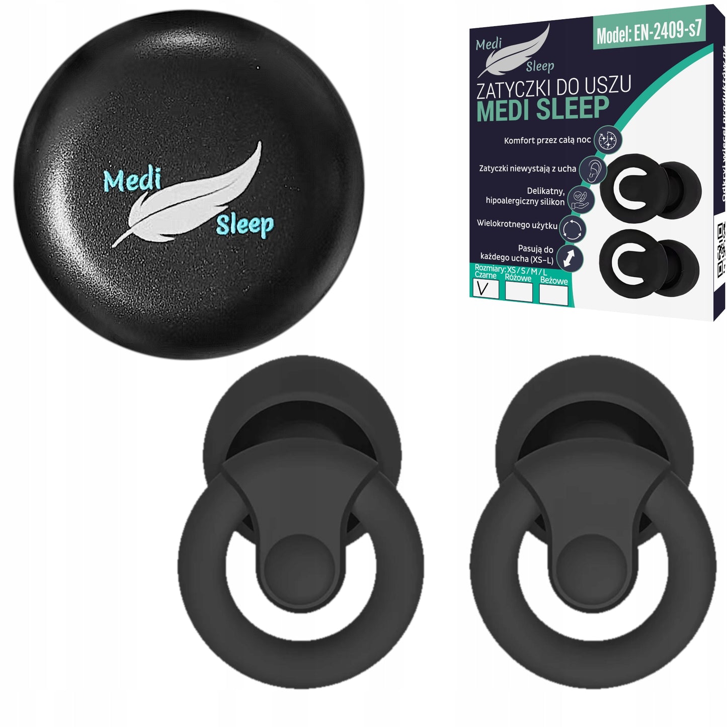 Ausų kištukai miegui Medi Sleep, dydis XS / S / M / L, juodos
