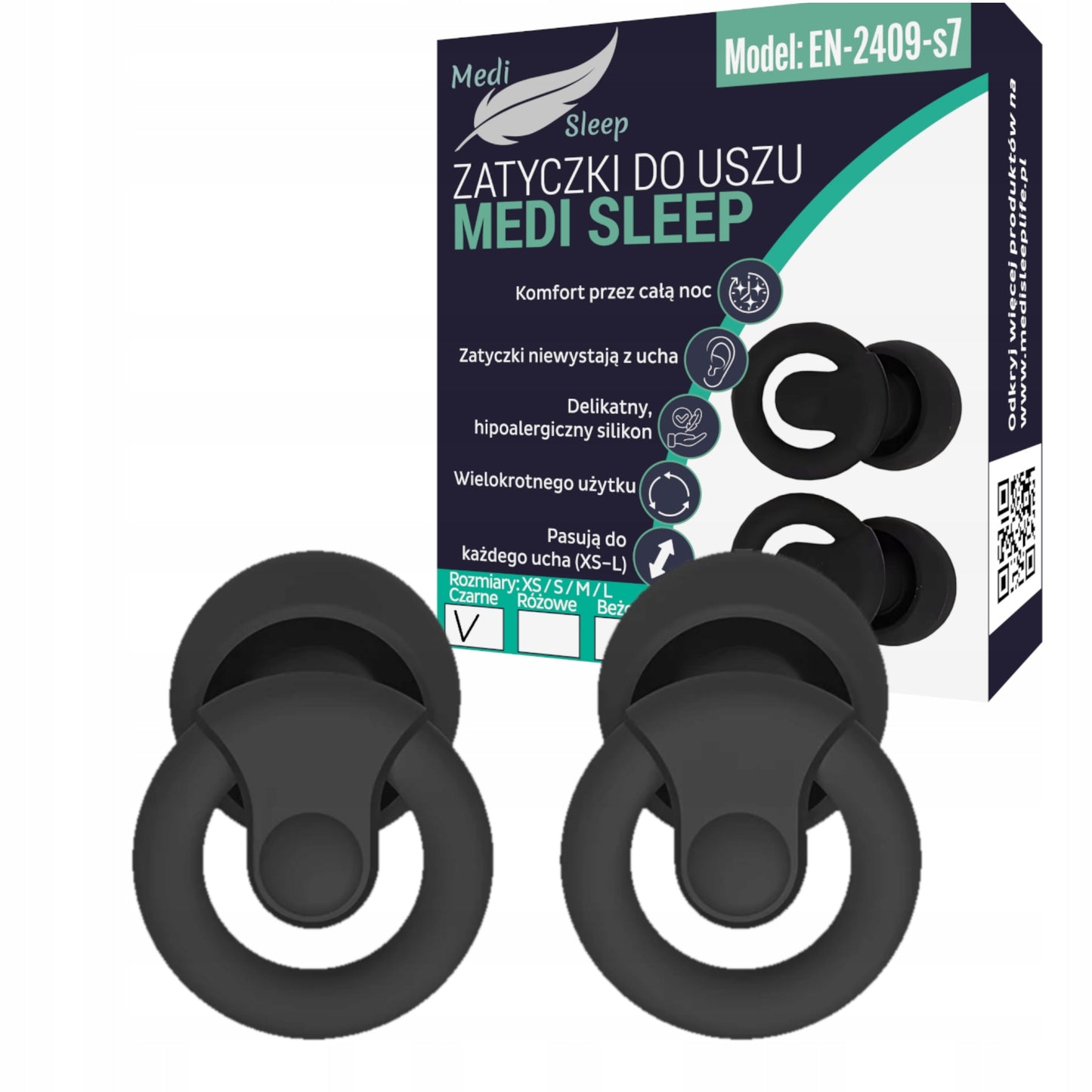 Ausų kištukai miegui Medi Sleep, dydis XS / S / M / L, juodos