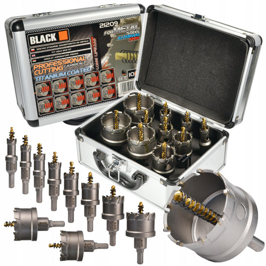 Smart Tools karbidinių skylamušių rinkinys metalui, 10 dalių, 16–53 mm, BLACK