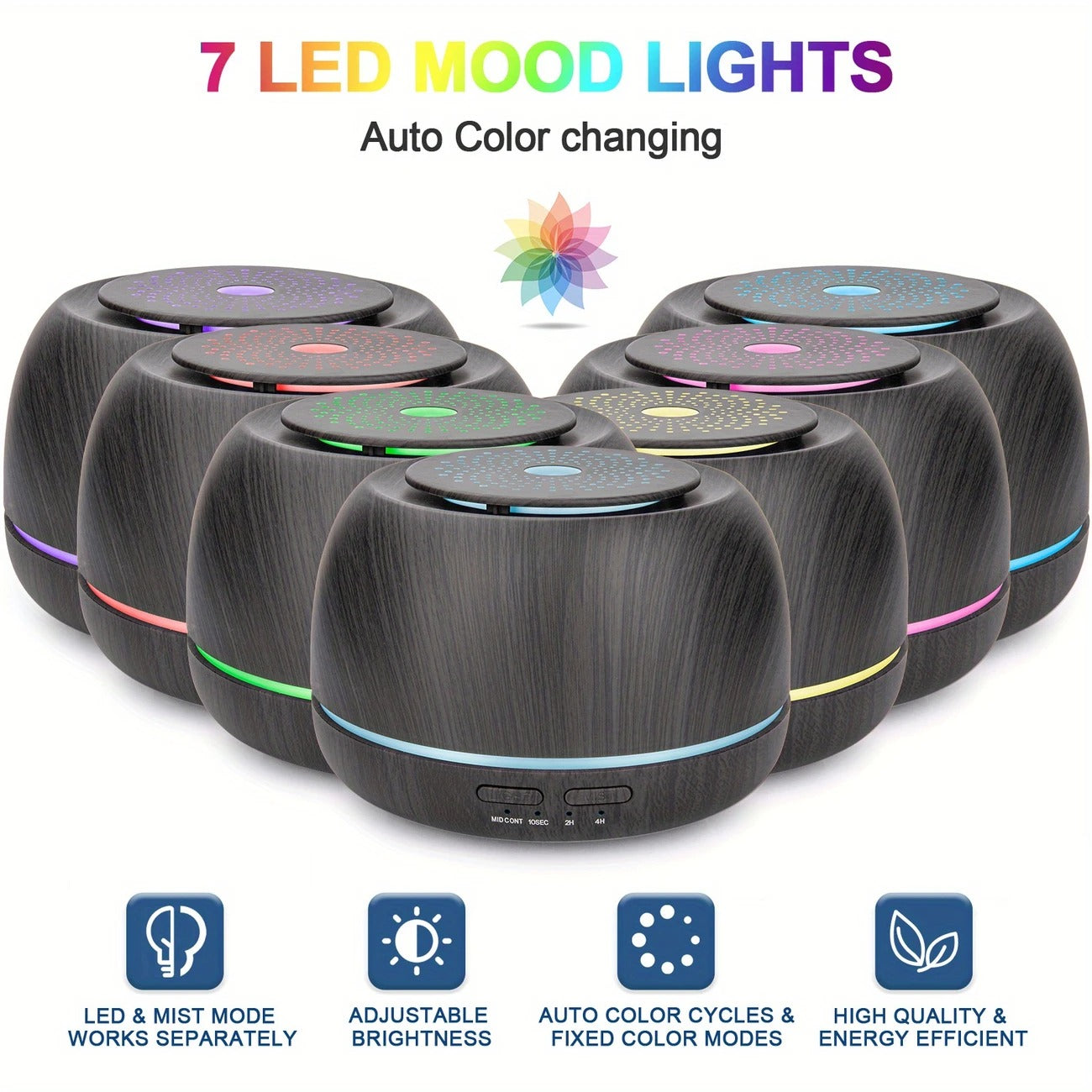 Aromaterapinis eterinių aliejų difuzorius 300 ml su LED apšvietimu ir USB
