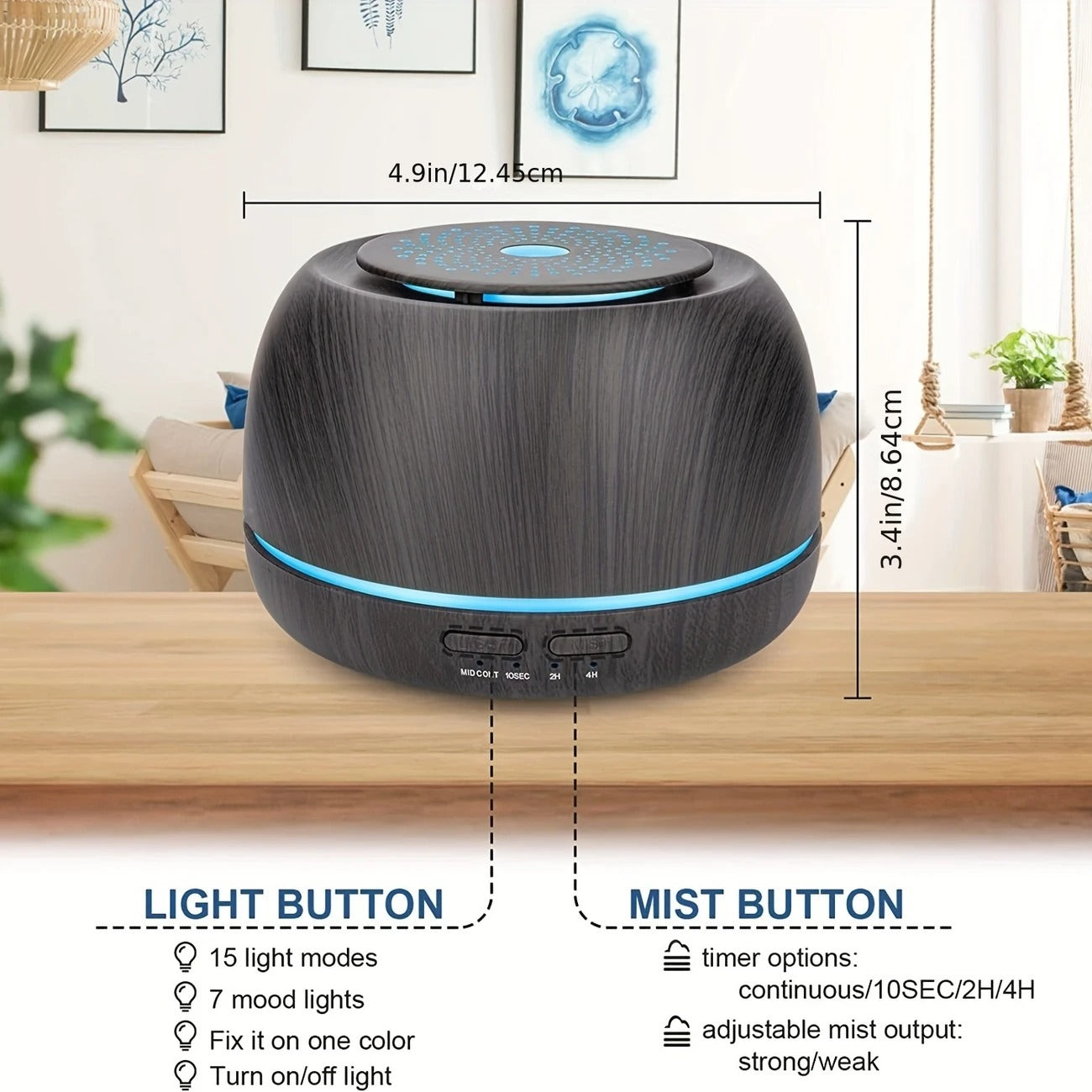 Aromaterapinis eterinių aliejų difuzorius 300 ml su LED apšvietimu ir USB