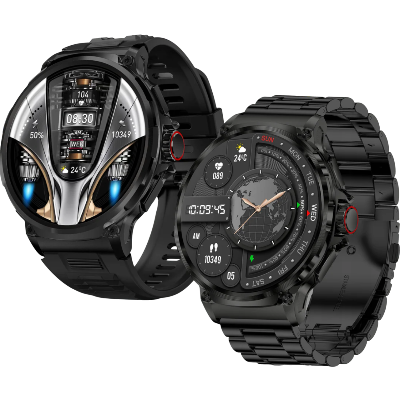 Elegantiškas išmanusis laikrodis vyrams – skambinimas, pranešimai, 710 mAh baterija, 2 dirželiai komplekte