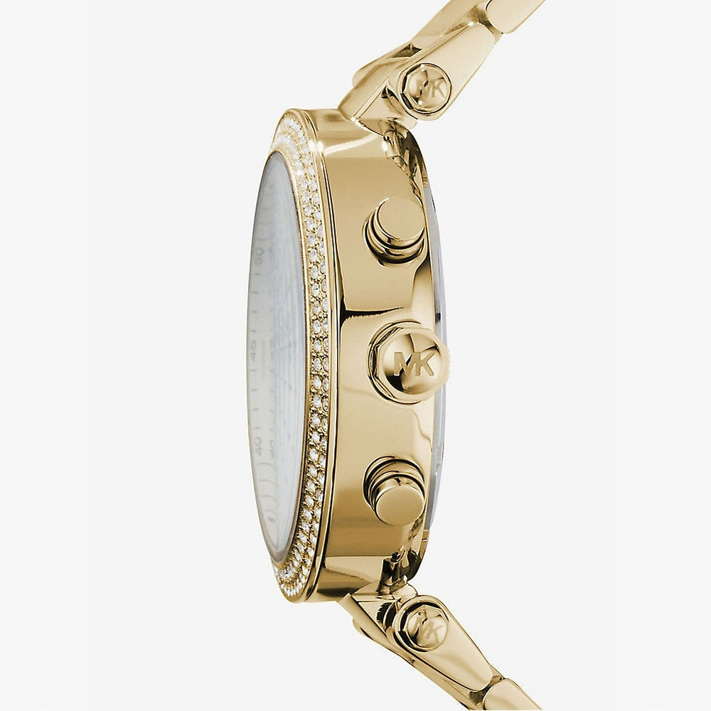 Auksinis moteriškas laikrodis Michael Kors MK5354 Parker su cirkoniais ir dovanų dėžute