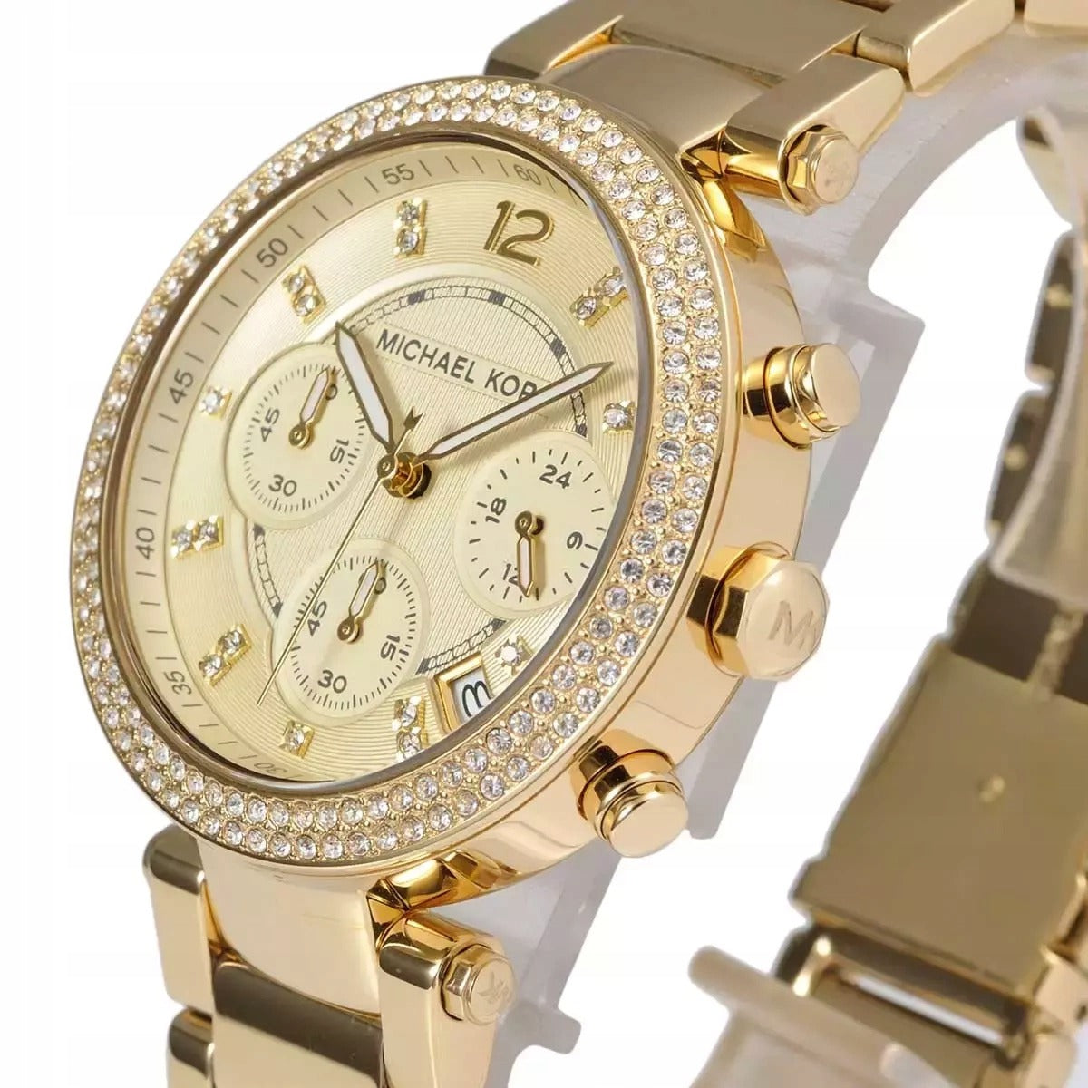 Auksinis moteriškas laikrodis Michael Kors MK5354 Parker su cirkoniais ir dovanų dėžute