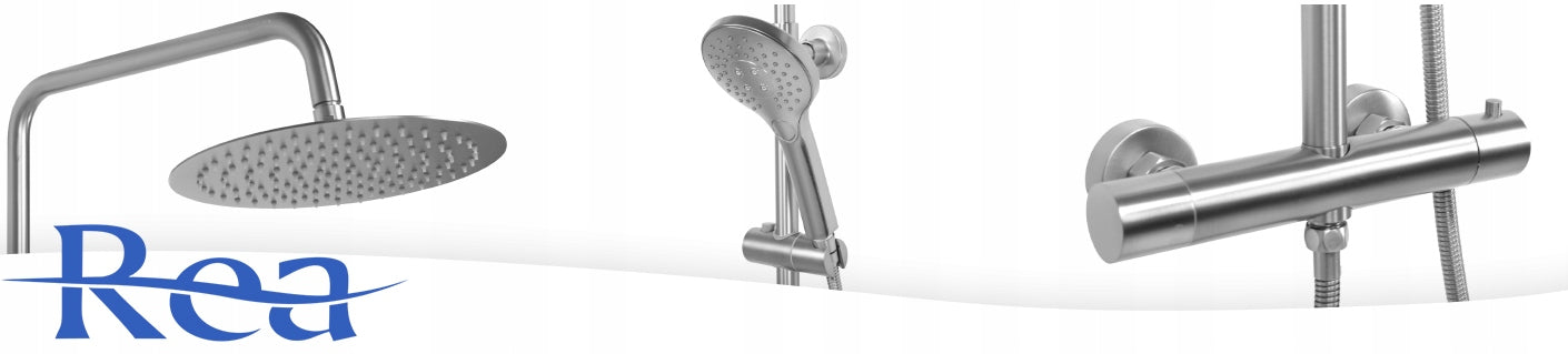 Dušo komplektas su termostatu, lietaus dušas, šlifuotas plienas REA VINCENT