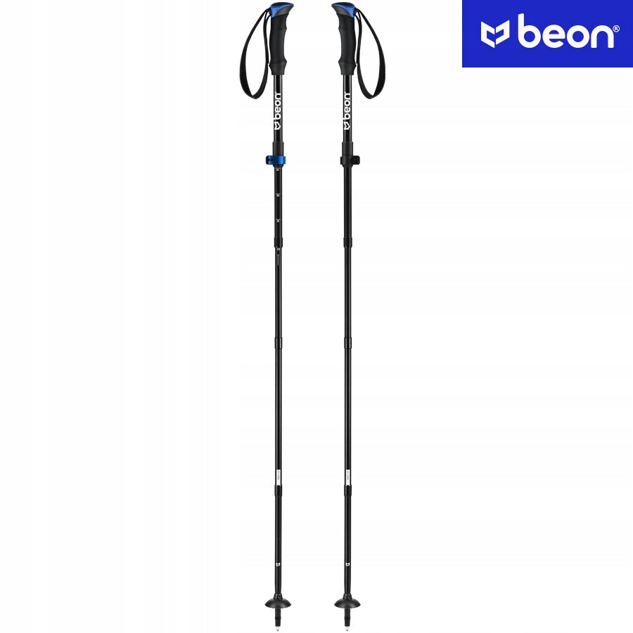 Sulankstomos reguliuojamos trekingo lazdos Beon Fold Lite Blue 110–130 cm – aliuminio, su dėklu ir antgaliais
