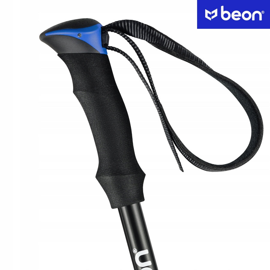 Sulankstomos reguliuojamos trekingo lazdos Beon Fold Lite Blue 110–130 cm – aliuminio, su dėklu ir antgaliais