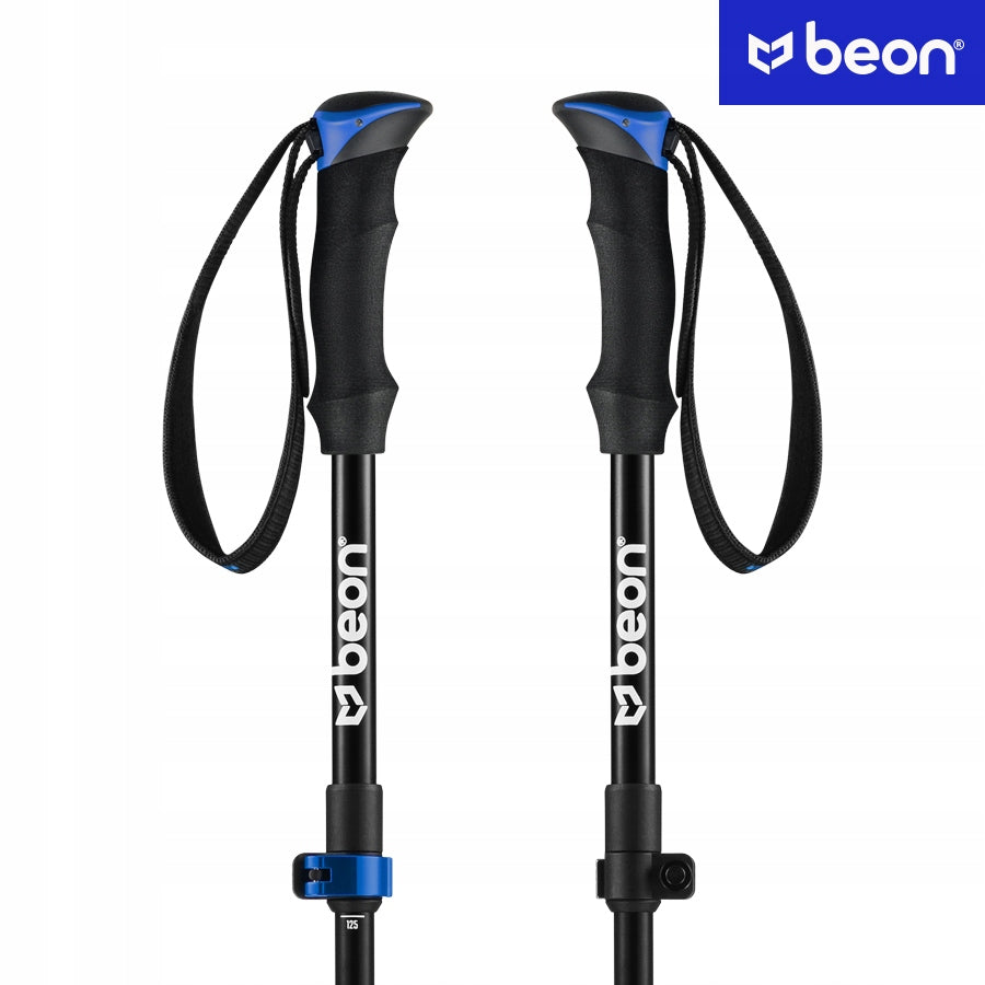 Sulankstomos reguliuojamos trekingo lazdos Beon Fold Lite Blue 110–130 cm – aliuminio, su dėklu ir antgaliais